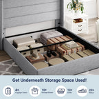 Allewie Queen Lift Up Storage Bed Frame With Wingback Headboard, Light Beige - 80.7 x 60.6 x 44.5 in