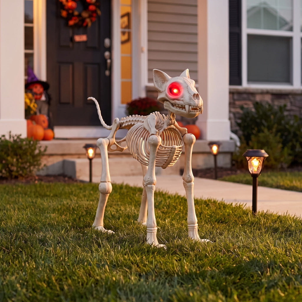 Way To Celebrate Animated Skeleton Cat Halloween Decoration, Beige, 60 in