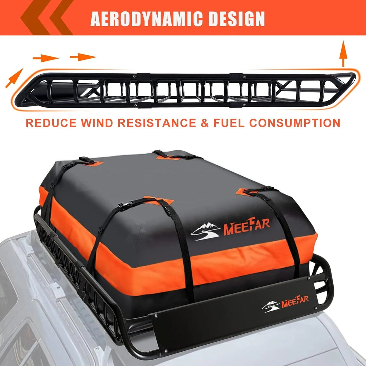 MeeFar Roof Cargo Basket 51 x 36 x 5 in with Waterproof Bag - MF-BSK-AND-BAG