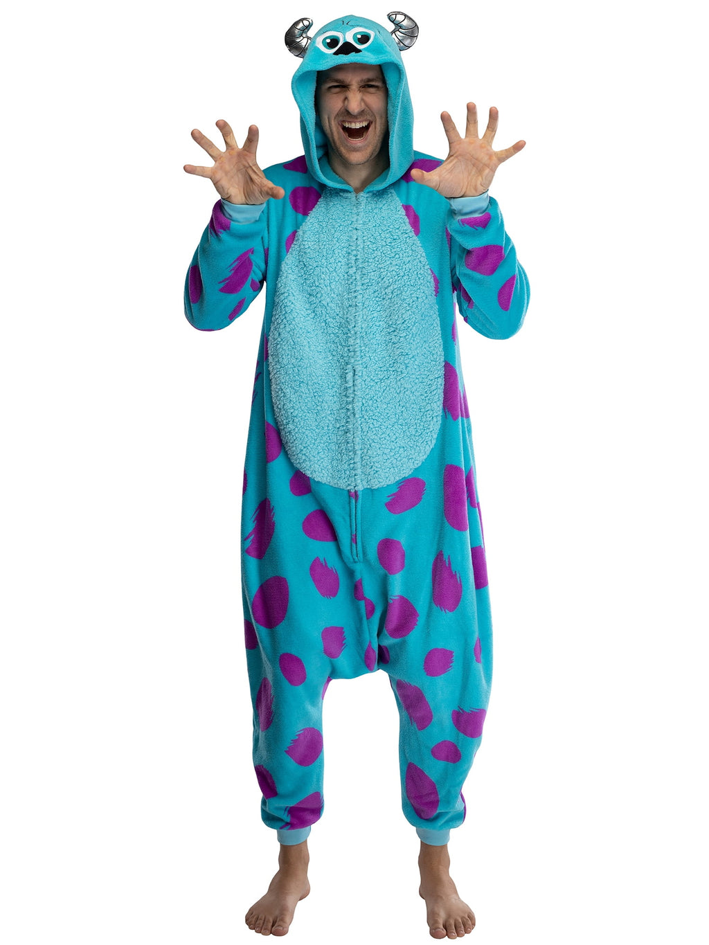 Disney Monsters Inc. Adult Sulley Kigurumi Sherpa Fleece Cosplay Costume One-Piece Union Suit (L/XL)