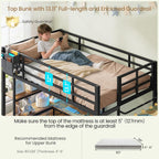 DICTAC Twin XL Over Twin Metal Bunk Bed With L-Shaped Desk, 5 Drawers, 2 Shelves, LED Lights And Charging Station - Black
