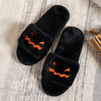 Soft Plush Cozy Open Toe Indoor Outdoor Fuzzy Slippers Women House Slippers Warm Winter Flat Shoes Winter Warm Halloween Slippers