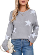 Crewneck Sweaters for Women Trendy Star Sweater Casual Pullover Sweaters Fall Lightweight Womens Sweaters Shermie