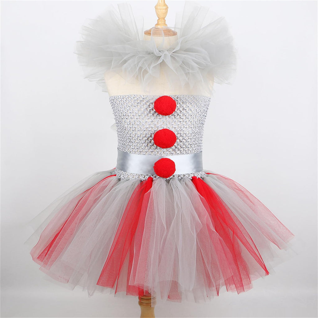 Girls Clown Tutu Dress Costume with Balloons and Gloves, Toddler Kids Clown Costume Outfits Halloween Party