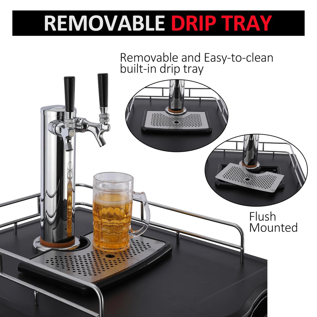 Dual-Tap Stainless Steel Beer Kegerator, 170L With Drip Tray