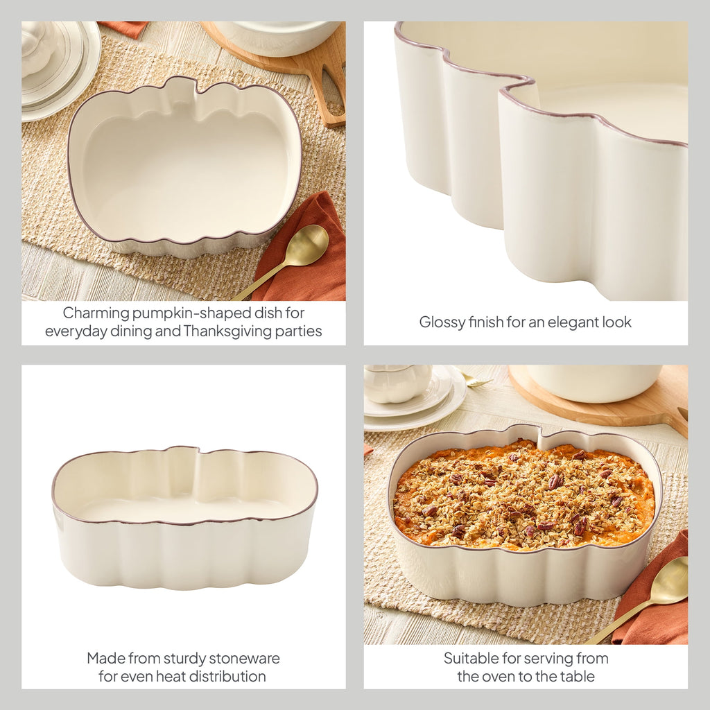 Better Homes & Gardens 10 in x 13 in Cream Figural Pumpkin Stoneware Baking Dish