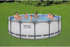 Steel Pro MAX 14 Foot x 48 Inch Round Steel Frame Above Ground Pool Set With 1,000 Filter Pump, Ladder And Cover - Gray
