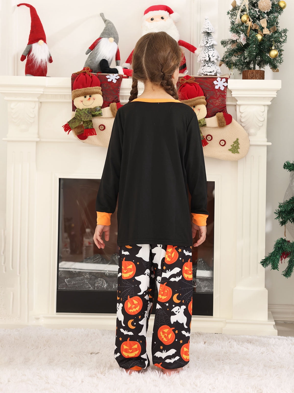DAKIMOE Halloween Pajamas Family Matching Set Holiday Print Long Sleeve Jammies Loungewear PJs Set Sleepwear Adult Kids Men Women Toddler