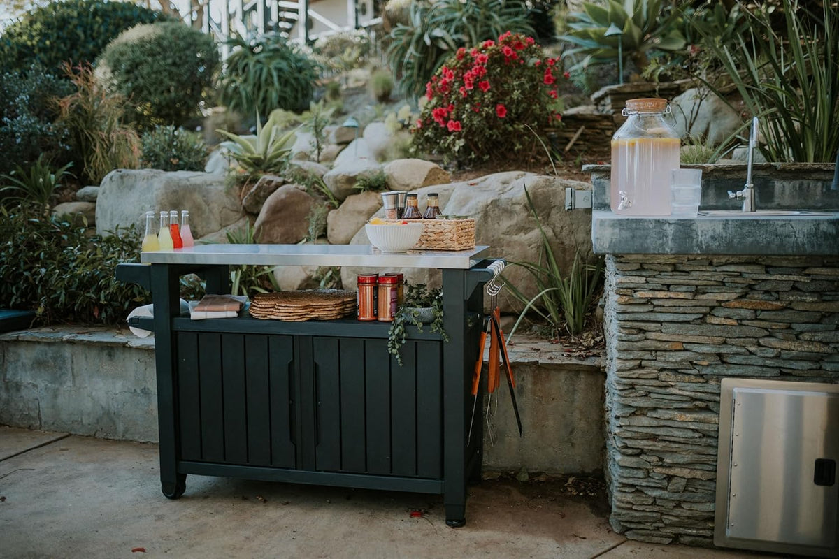 Keter Outdoor Rolling Prep And Bar Cart, Resin - Dark Brown