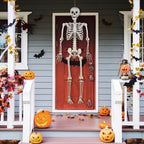 Costway 5.4 FT Halloween Skeleton Decoration Life Size Large Skeleton with Posable Joints 64.5 Inches Ivory White