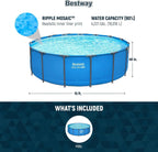 Steel Pro MAX 14 Foot x 48 Inch Round Steel Frame Above Ground Pool Set With 1,000 Filter Pump, Ladder And Cover - Gray