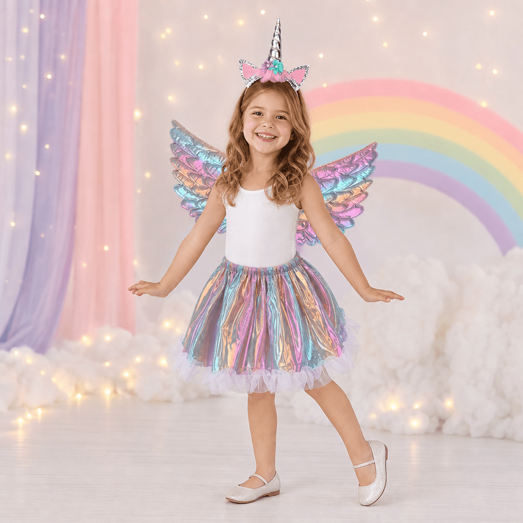 Unicorn Costume for Girls, Tutu Skirt Wings Unicorn Headband Princess Outfit for Birthday Halloween Christmas Cosplay Dress Up