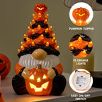 Joyfy 8.5 inch Halloween Decorations Ceramic Gnome Tree Decorations with Build-in LEDs, Light Up Pumpkin Table Decor Bedroom Indoor Centerpieces for Tables