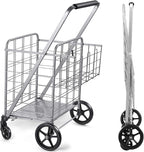 Wellmax Folding Metal Grocery Shopping Cart With Wheels, 31 x 24.5 x 40 Inches - WM99028S