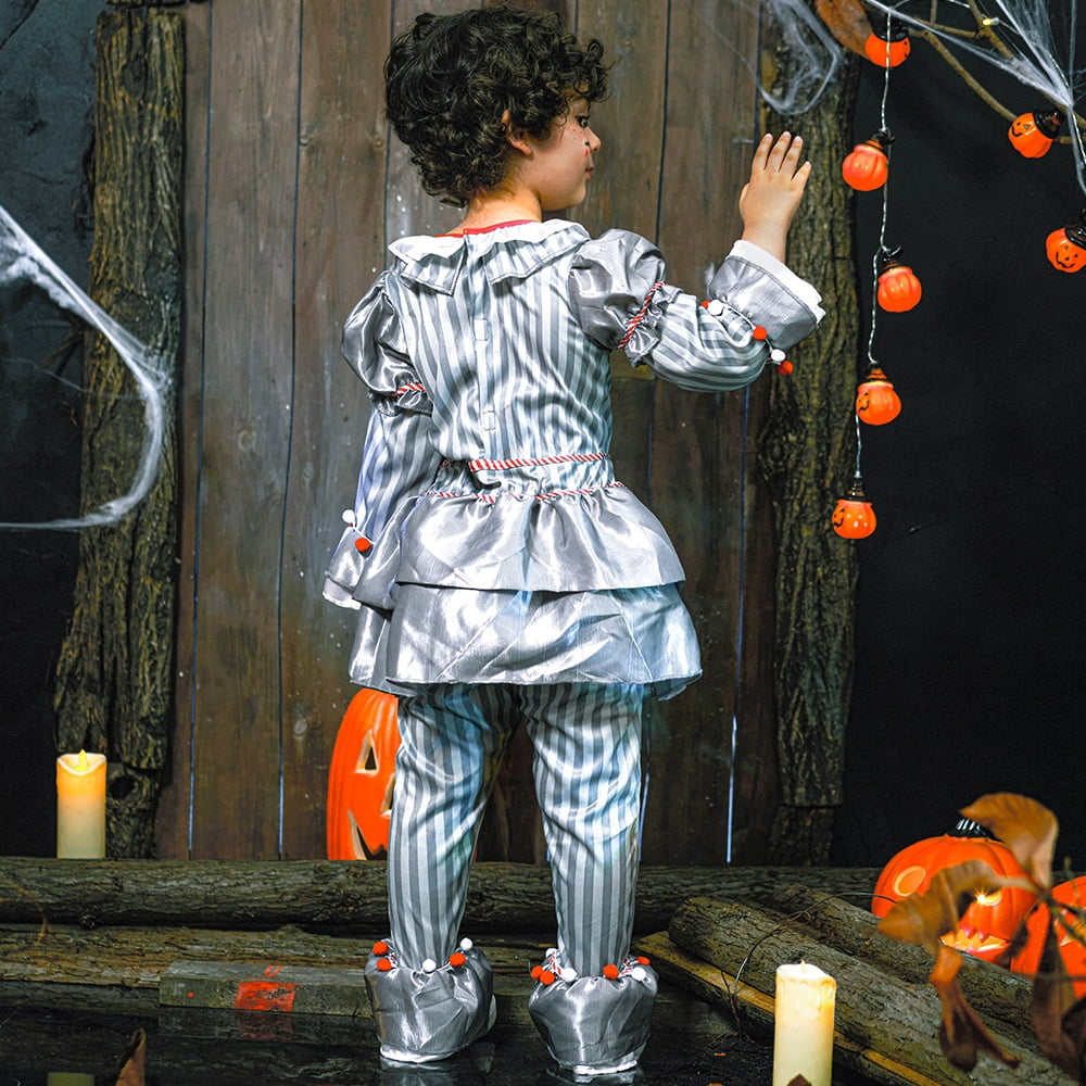 Kids Clown Costume Halloween, Classic Movies Character Fancy Dress Suit for Boys Girls Carnival Party 3-10 Years