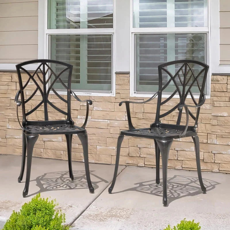 NUU GARDEN Cast Aluminum Outdoor Patio Bistro Dining Chairs, Set Of 2, Black With Gold-Painted Edge