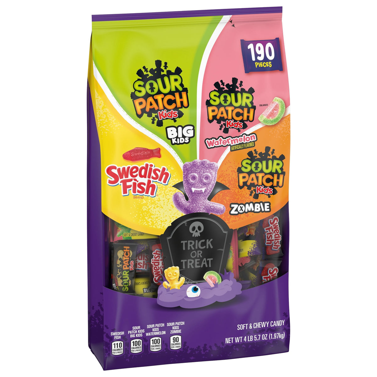 SOUR PATCH KIDS and SWEDISH FISH Soft & Chewy Gummy Halloween Candy Variety Pack, Bulk Candy, 190 count