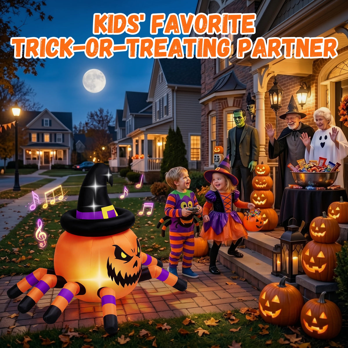 Firstness 2.4GHz Remote Control Car Halloween Inflatable Pumpkin Spider Blow ups Rc Car 360° Rotation, 3 Music and LED Lights, Aged 3+