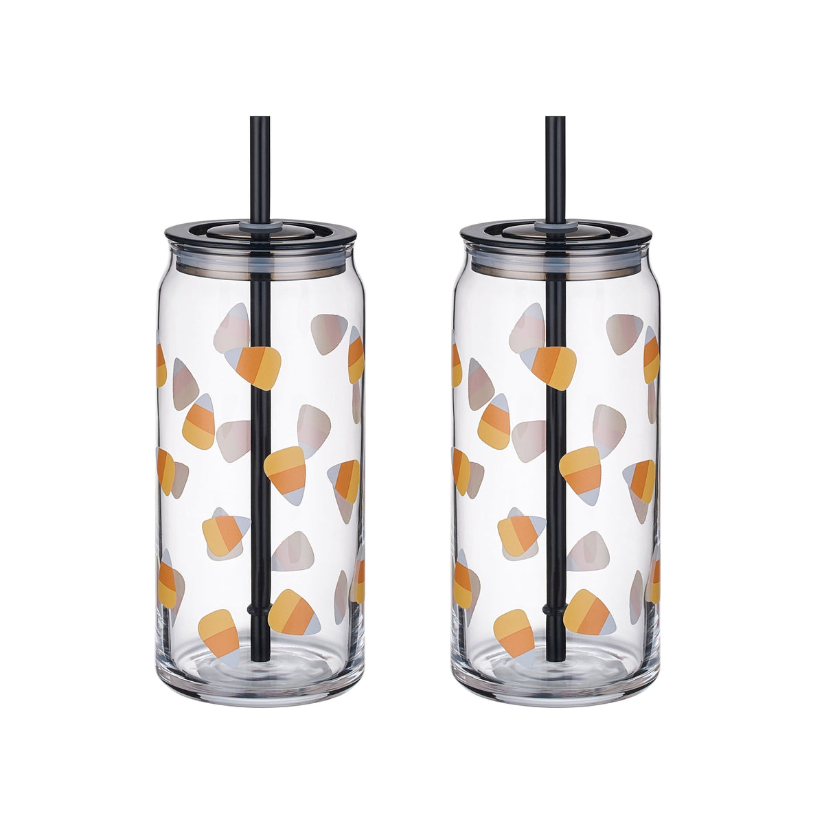 Way to Celebrate Halloween Candy Corn Glass Can Sipper Tumblers, 20 oz, 2-Pack