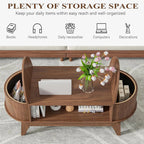 Fluted Oval Coffee Table With Storage, 46.45 x 19.68 x 15.94 in
