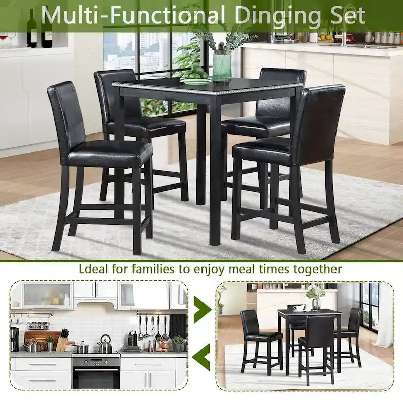 Modern 5-Piece Counter Height Dining Set With Square Table And 4 Upholstered Chairs