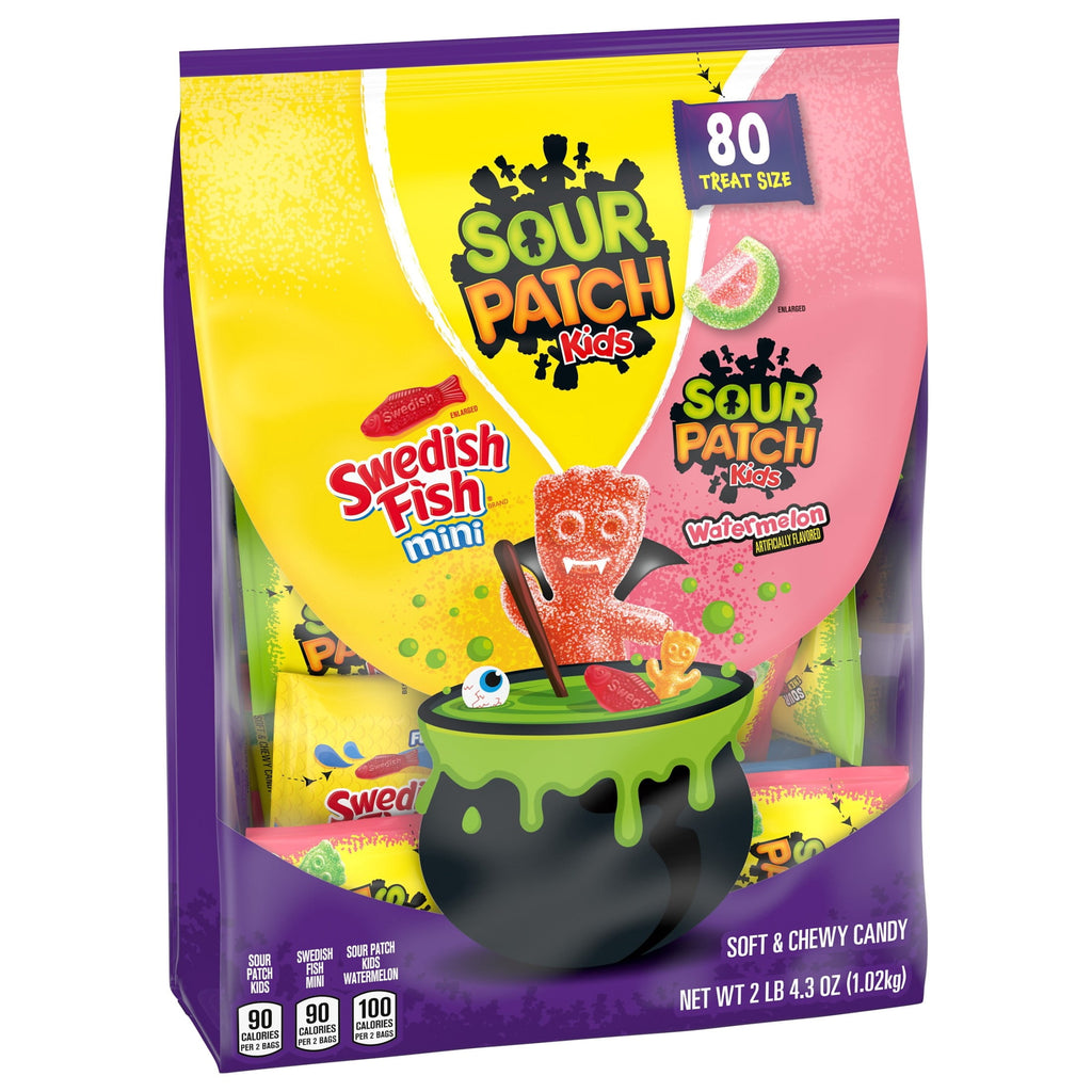 SOUR PATCH KIDS & SWEDISH FISH Mini Soft & Chewy Gummy Halloween Candy Variety Pack, 80 count