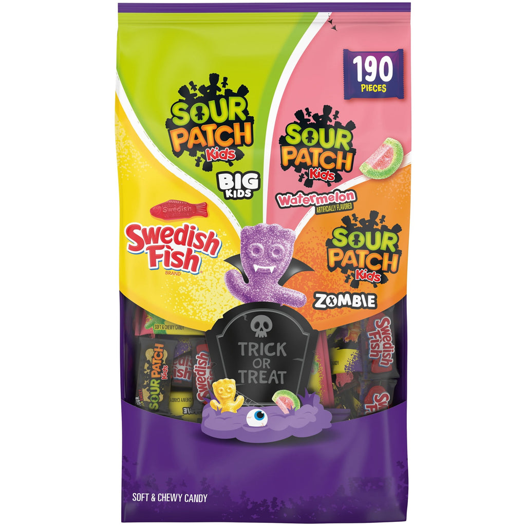 SOUR PATCH KIDS and SWEDISH FISH Soft & Chewy Gummy Halloween Candy Variety Pack, Bulk Candy, 190 count