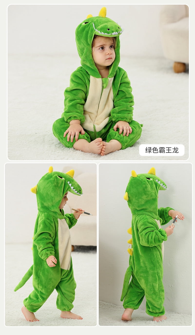 WIBACKER Infant Toddler Dinosaur Animal Fancy Dress Costume Baby Winter Flannel Hooded Romper Christmas Halloween Cosplay Jumpsuit