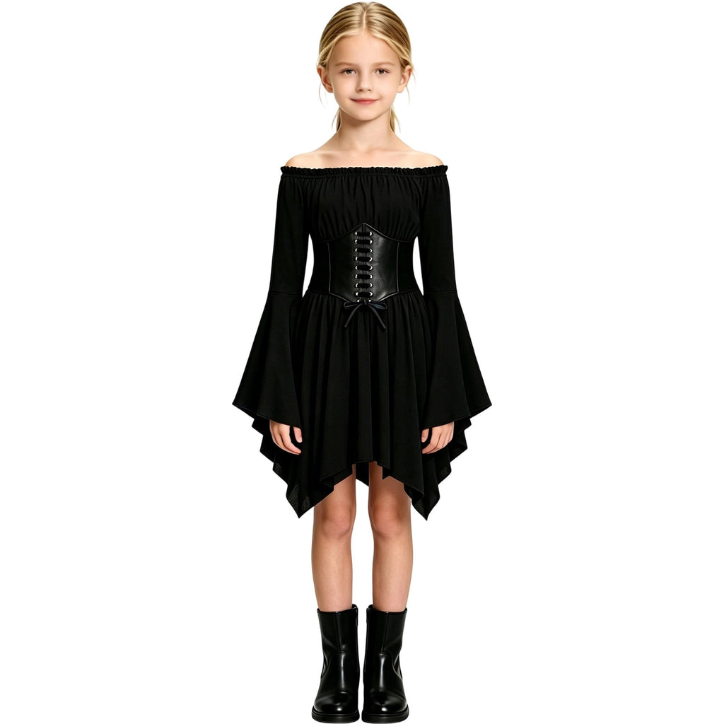 Kids Off the Shoulder Pirate Dresses with Sash Two Piece Set Pirate Costume Halloween Cosplay Halloween Costume Kids Size 4-14 Years