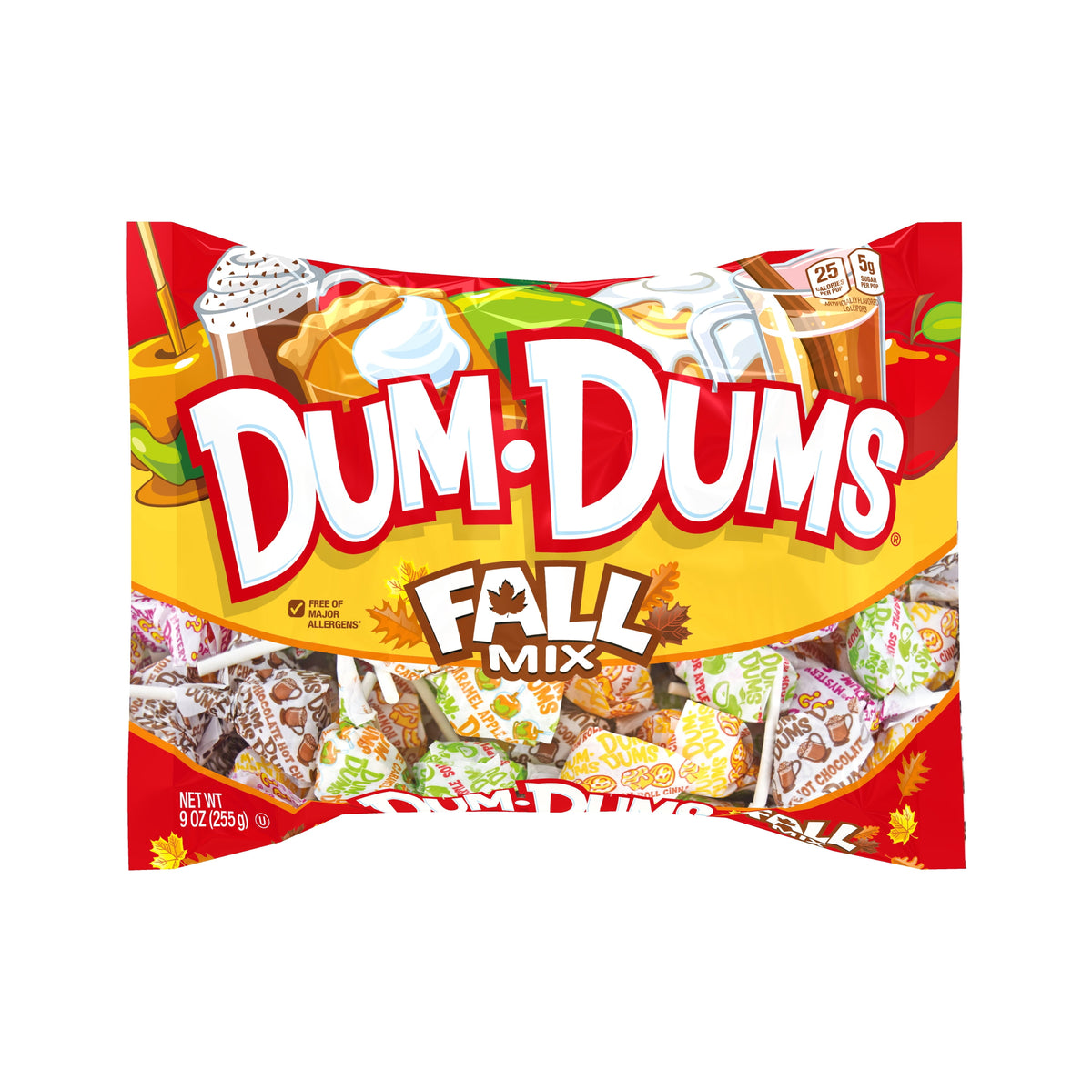 Dum Dums Fall Mix Halloween Assorted Candy, Allergen Free, Lollipops & Suckers, Hard Party Candy for Trick or Treat and Party Favors, 9oz Bag