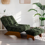 MAXYOYO Accent Chair With Ottoman, Adjustable Backrest, Corded Green, 27.1in W x 27.1in D x 15.7in H