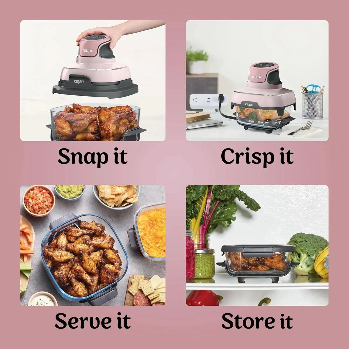 Ninja Crispi 4-in-1 Portable Glass Air Fryer Cooking System, 1500W, 4 QT And 6-Cup Containers