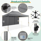 COBIZI 10x20 Heavy Duty Pop-Up Canopy Tent With 6 Sidewalls - Black