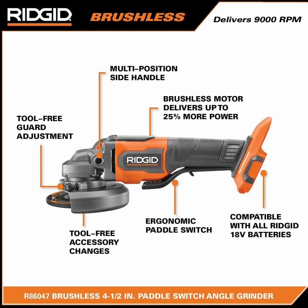 18V Brushless Cordless 4-1/2 in Paddle Angle Grinder With (2) 4.0 Ah Batteries, Charger, And Bag - AC93044SBN