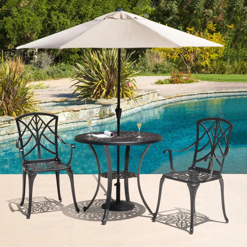 NUU GARDEN Cast Aluminum Outdoor Patio Bistro Dining Chairs, Set Of 2, Black With Gold-Painted Edge
