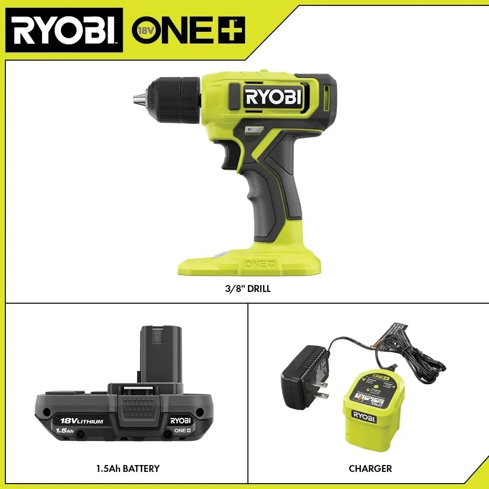 RYOBI 18V ONE+ 3/8" Cordless Drill/Driver Kit With 1.5Ah Battery And Charger