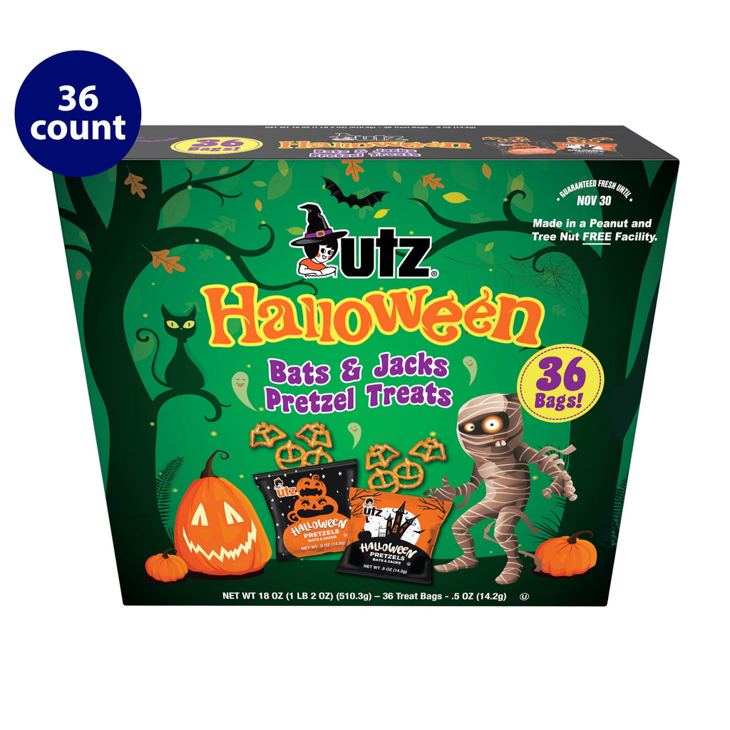 Utz Halloween Bats and Jacks Pretzel Treats, 0.5 oz, 36 Count