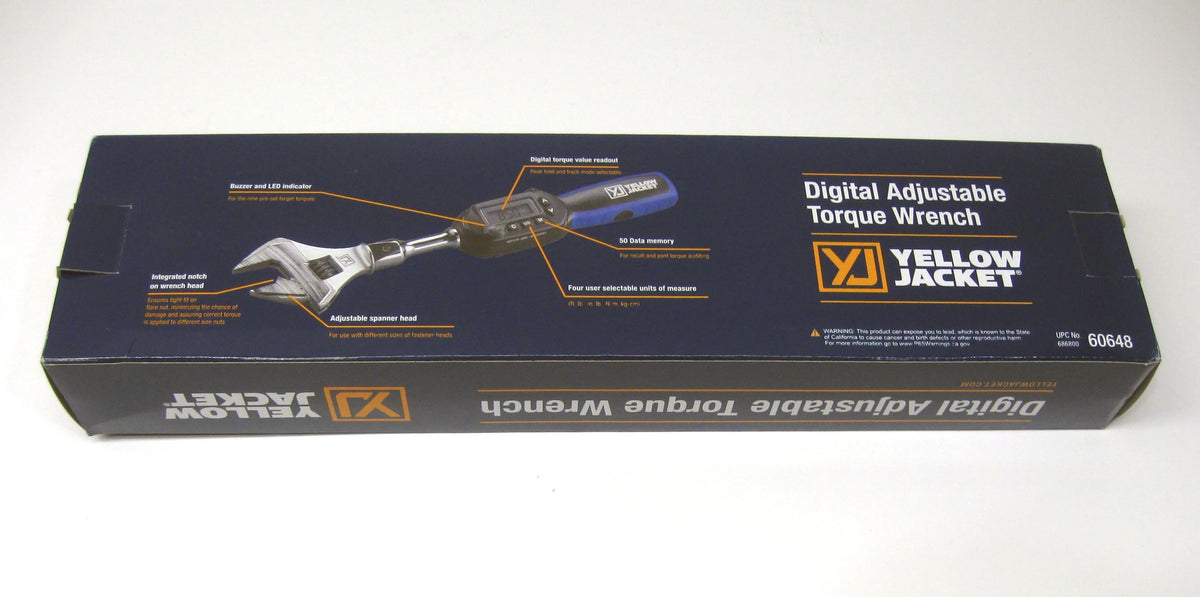 Yellow Jacket Digital Adjustable Torque Wrench, 3/8 in Drive, 752 in-lb, 10.6 in - 60648