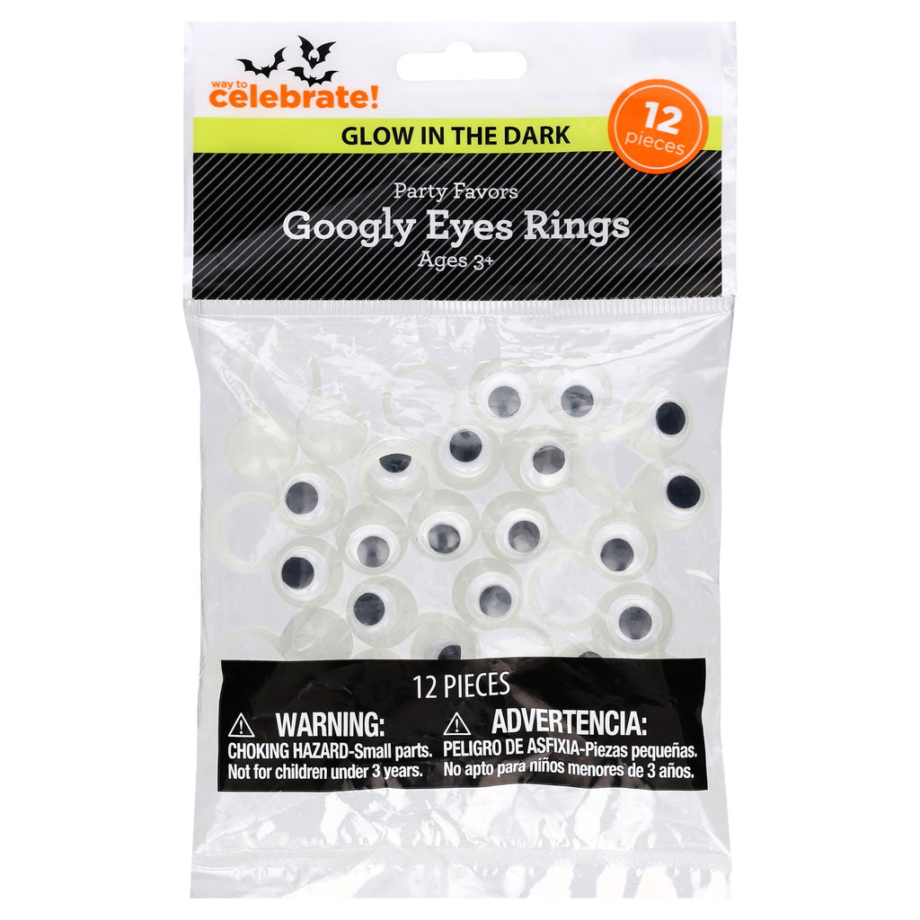 Glow-in-the-Dark Googly Eyes Rings Party Favors, Multicolor, 12 Count, Halloween by Way To Celebrate