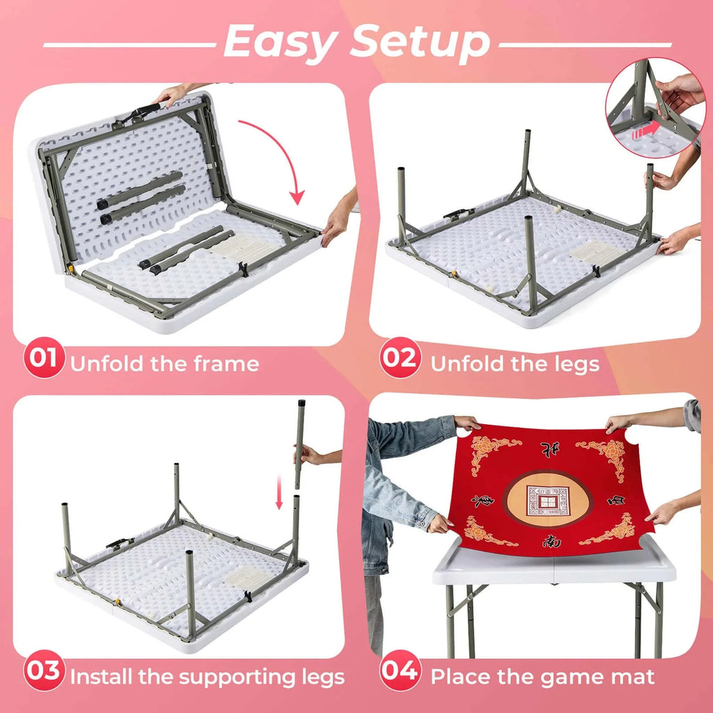 Costway Folding Mahjong Table With Cup Holders, Felt Mat And Carrying Handle - 35in x 35in x 29in