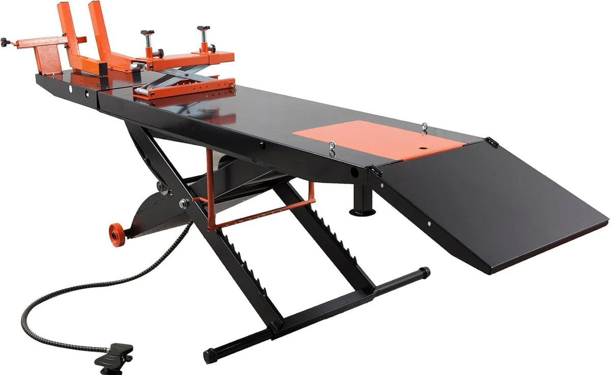 APlusLift Air-Operated Motorcycle & ATV Lift Table, 1500LB, 48in Wide With Side Extensions - MT1500X