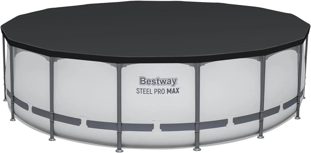 Steel Pro MAX 14 Foot x 48 Inch Round Steel Frame Above Ground Pool Set With 1,000 Filter Pump, Ladder And Cover - Gray