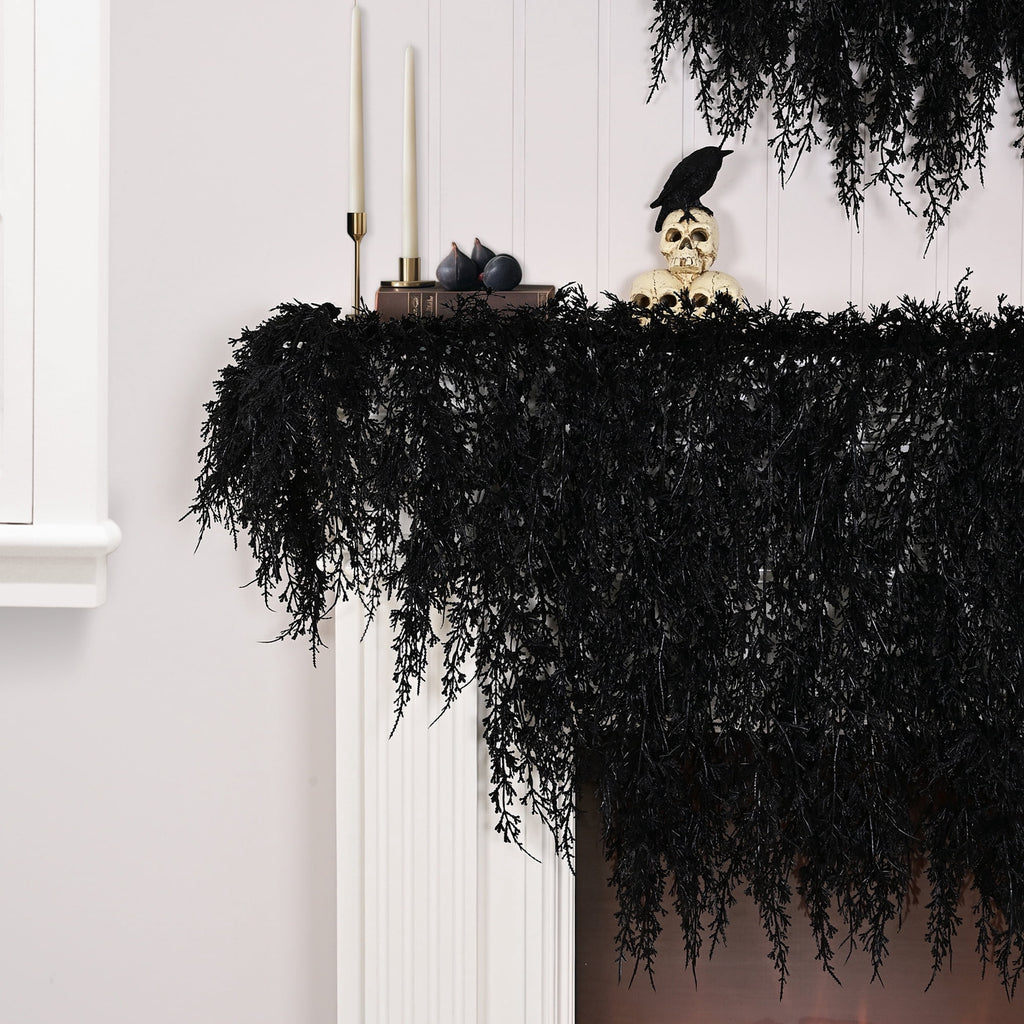 My Texas House Halloween Drapey Faux Cedar Garland, Black, 6'