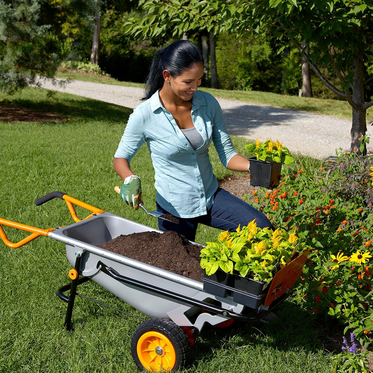 Worx 8-in-1 Aerocart Metal Garden Cart, Wheelbarrow And Dolly, Orange, Black And Silver - WG050