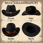 Wowstyle Wide Brim Cowboy Hat for Adult Men Women Cowgirl Hat with Adjustable Leather Band Western Cattleman Cowboy Rodeo Outfit for Outdoor Activities, Parties, Music Festive