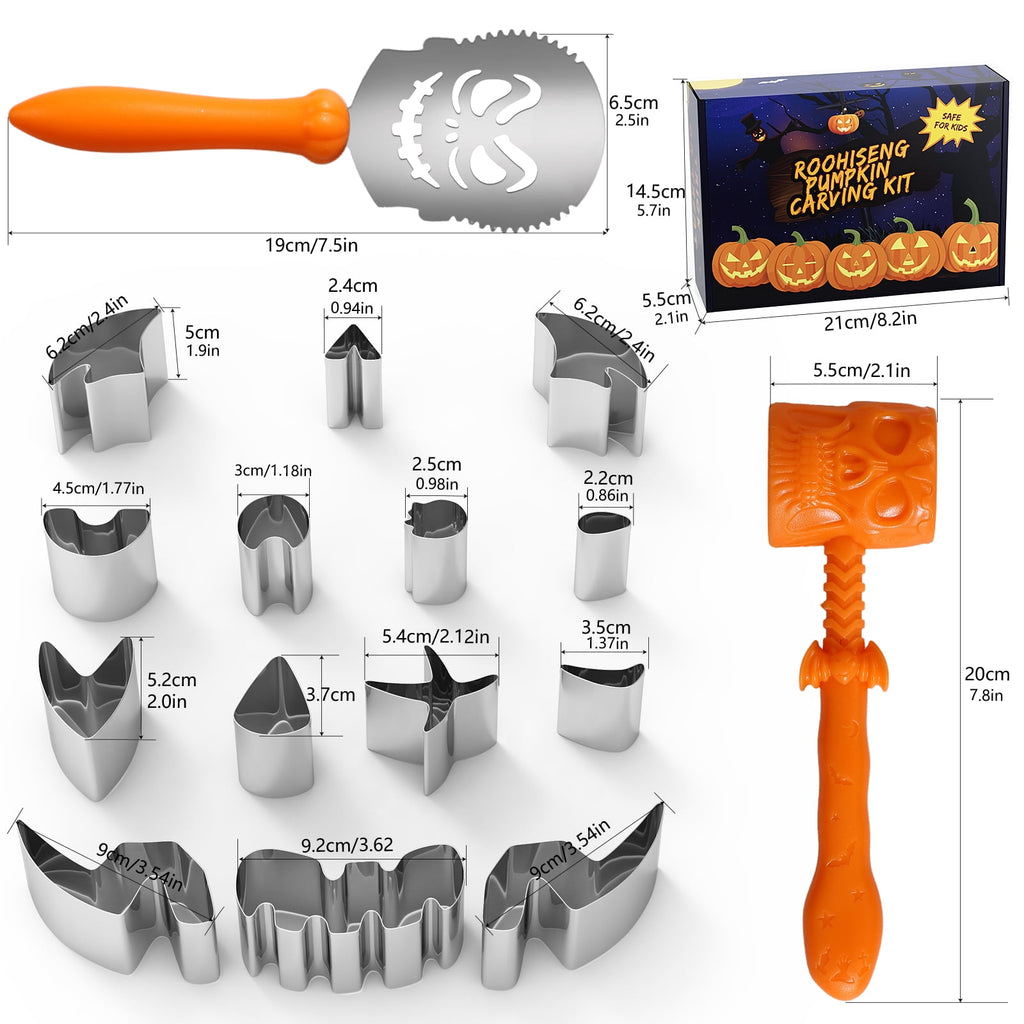 Gintenco Pumpkin Carving Tool & Kit, with Stainless Steel Molds, Decorating Kit 16pcs
