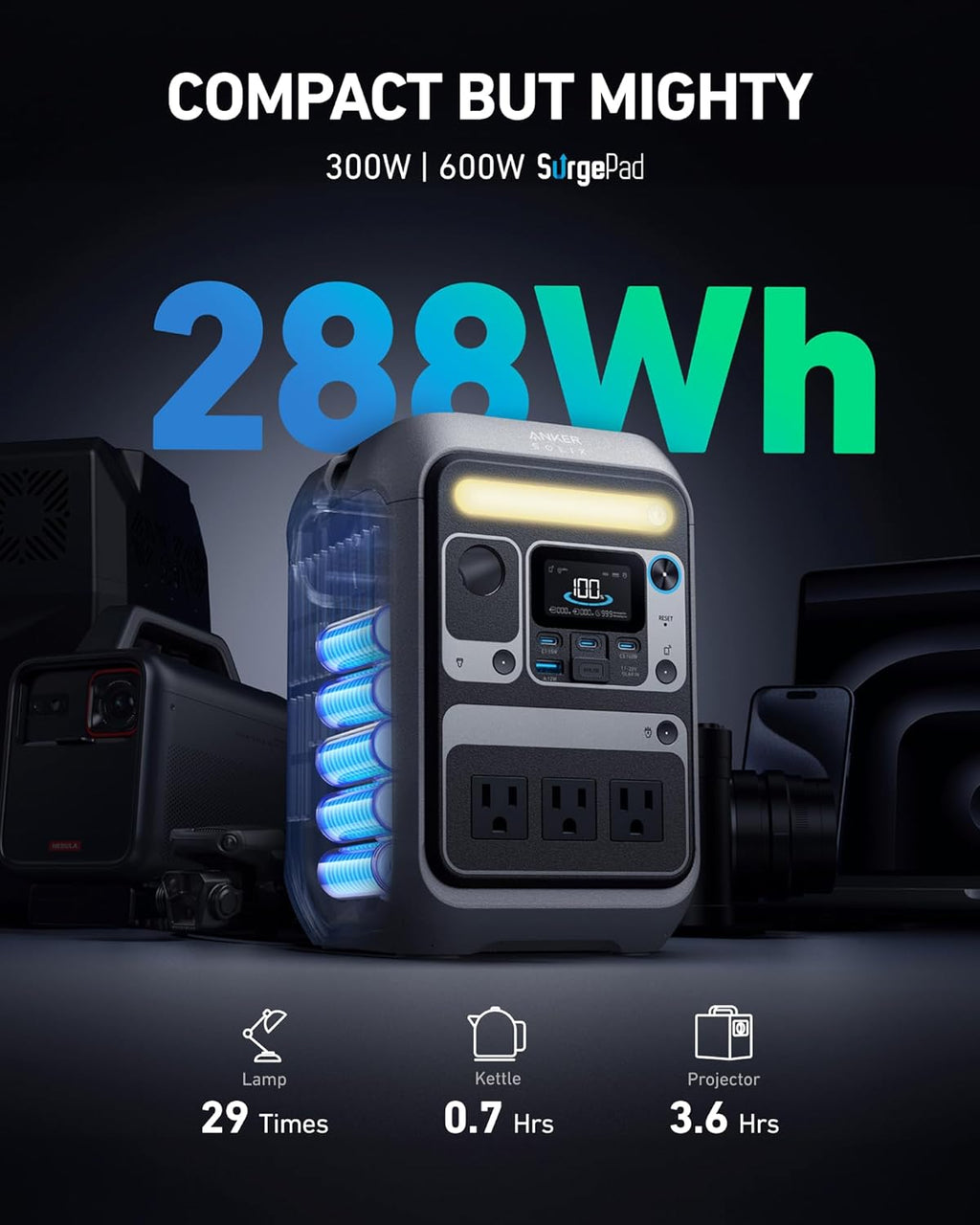 Anker Solar Generator With 60W Solar Panel, 288Wh LiFePO4 Battery, 300W Output - SOLIX C300