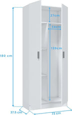 Habitdesign Multi-Purpose Broom Cabinet, 2 Doors, 3 Shelves, 180 x 73 x 37 cm, Matt White