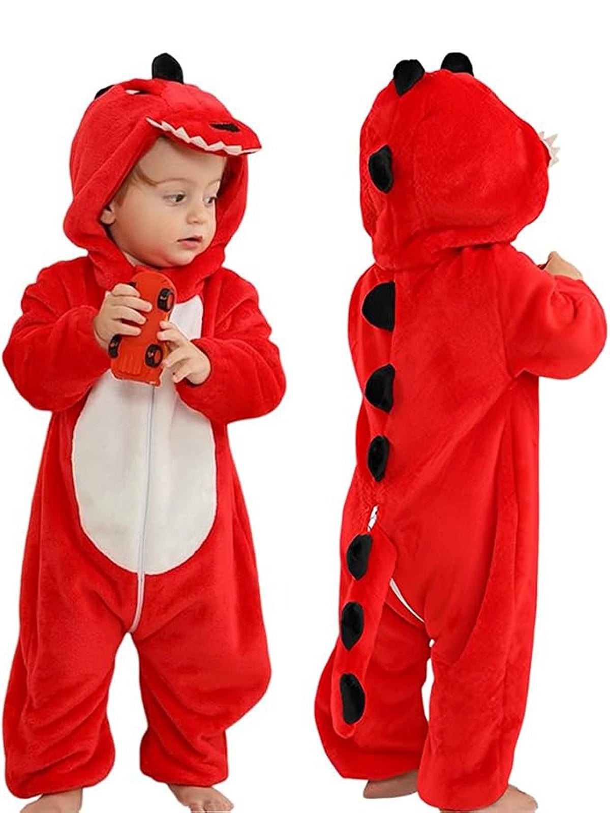 WIBACKER Infant Toddler Dinosaur Animal Fancy Dress Costume Baby Winter Flannel Hooded Romper Christmas Halloween Cosplay Jumpsuit