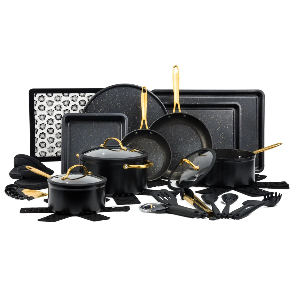 Thyme & Table 32-Piece Non-Stick Cookware & Bakeware Set, Black